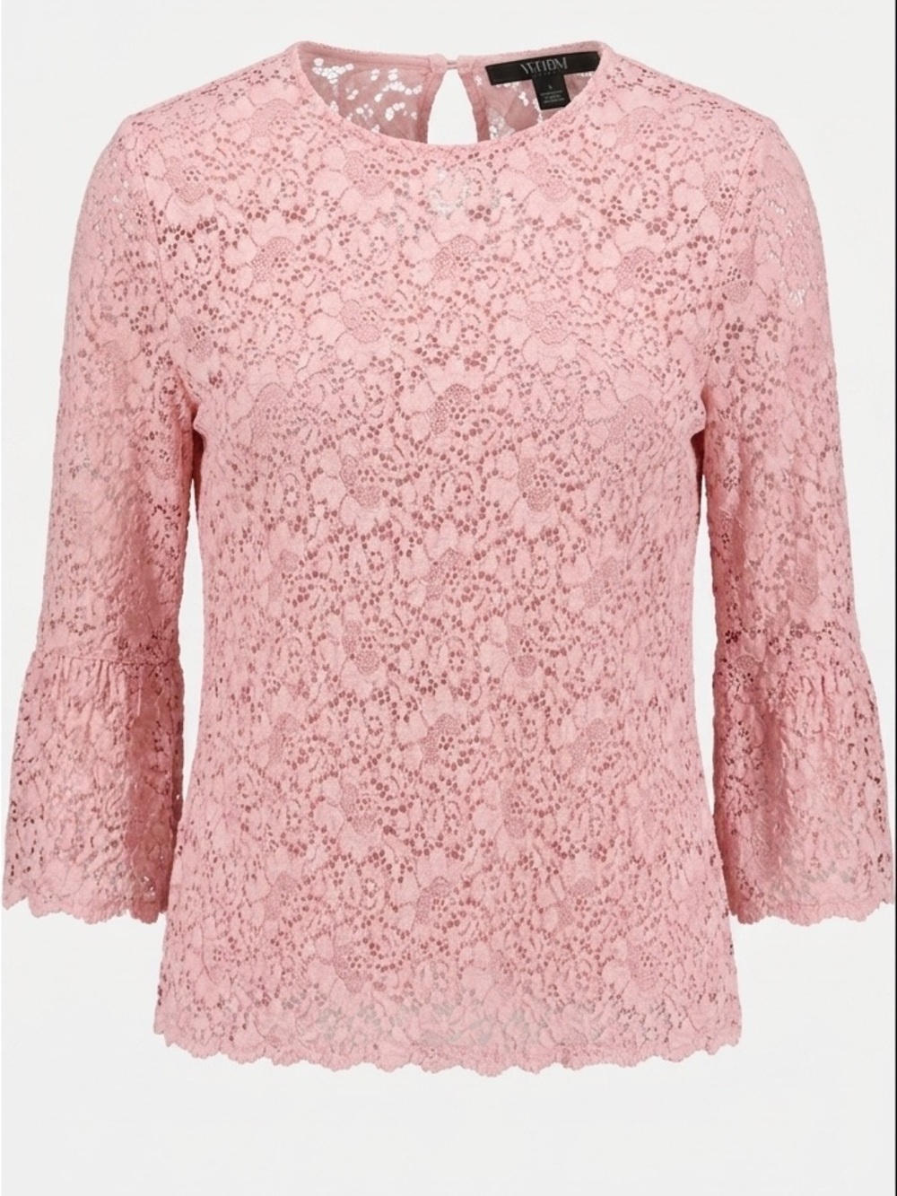 ZARA Blush Pink Lace Top Size S Sheer Floral Crochet 3/4 Sleeve Romantic Chic